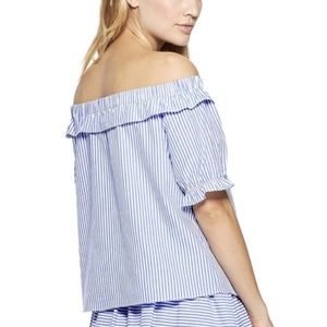 Med NWT Vineyard Vines Blue & White Striped Off the Shoulder Bardot Top